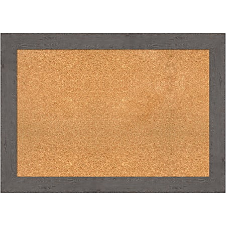 Amanti Art Non-Magnetic Cork Bulletin Board, 41" x 29", Natural, Rustic Plank Gray Plastic Frame