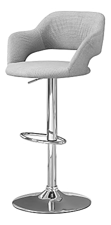 Monarch Specialties Hydraulic-Lift Bar Stool, Fabric, Gray/Chrome