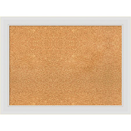 Amanti Art Rectangular Non-Magnetic Cork Bulletin Board, Natural, 32” x 24”, Flair Soft White Plastic Frame