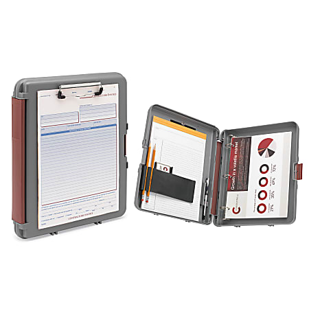 Office Depot® Brand Binder Box Storage Clipboard, 8 1/2" x 12", Charcoal/Maroon