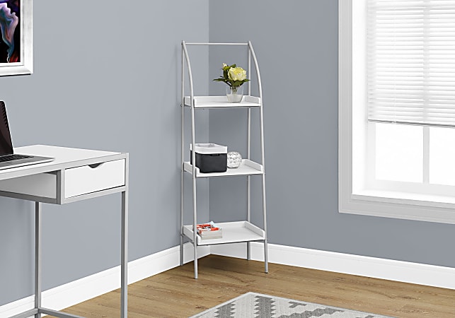 Monarch Specialties 3-Shelf Backless Metal Bookcase, White/Silver
