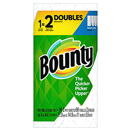 Bounty Select-A-Size 2-Ply Paper Towels, 5-15/16" x 11", White, 98 Sheets Per Roll, Case Of 24 Rolls