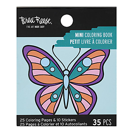 Brea Reese Mini Coloring Book, Butterfly, 25 Sheets, 3" x 3", Total Qty 1