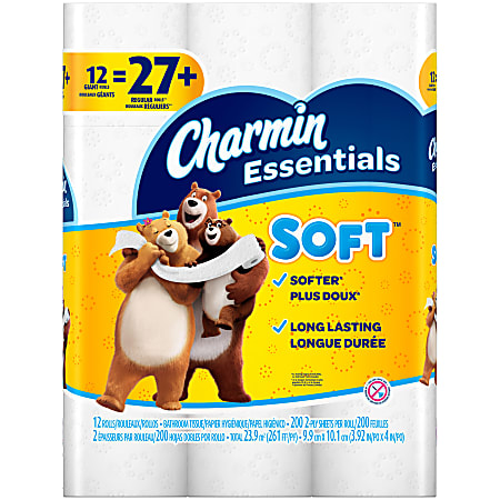 Charmin® Essentials® Soft 2-Ply Giant Toilet Paper, 200 Sheets Per Roll, Pack Of 12 Rolls