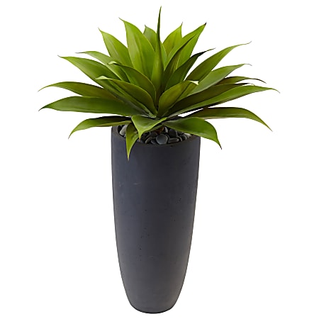 Nearly Natural 38"H Plastic Agave Plant With Cylinder Planter, Green/Gray