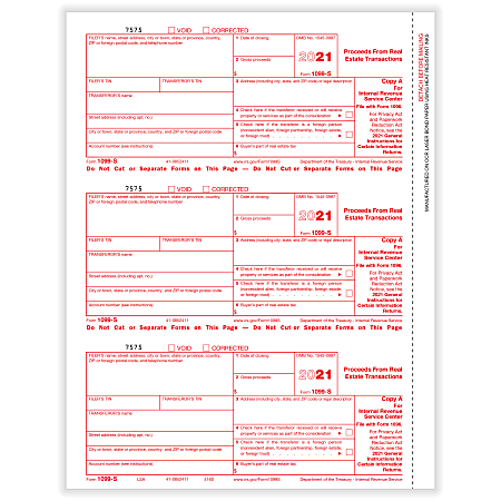 1099 S Tax Forms 3 Up Federal Copy A - Office Depot