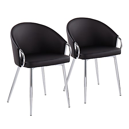 LumiSource Claire Contemporary/Glam Accent Chairs, Chrome/Black, Set Of 2 Chairs