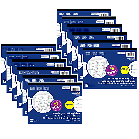 Pacon® Multi-Program Handwriting Tablets, 5/8" Ruled, 10-1/2" x 8", White, 40 Sheets Per Tablet, Set Of 12 Tablets