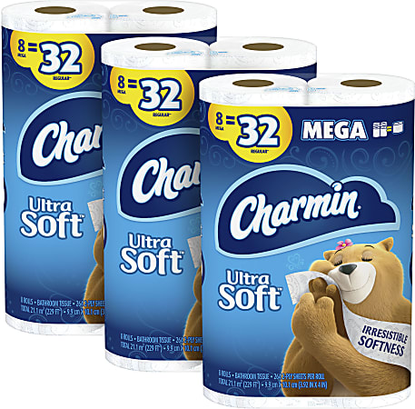Charmin Ultra Soft 2-Ply Mega Roll Toilet Paper, 264 Sheets Per Roll, 8 Rolls Per Pack, Case Of 3 packs