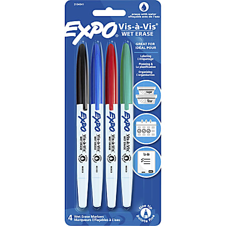 EXPO® Vis-A-Vis Wet-Erase Markers, Fine Point, White Barrels,