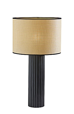 Adesso Primrose Large Table Lamp, 28-3/4”H, Woven Natural Shade/Black Ribbed Ceramic Base
