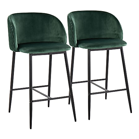LumiSource Fran Pleated Fixed-Height Counter Stools, Waves, Green/Black, Set Of 2 Stools