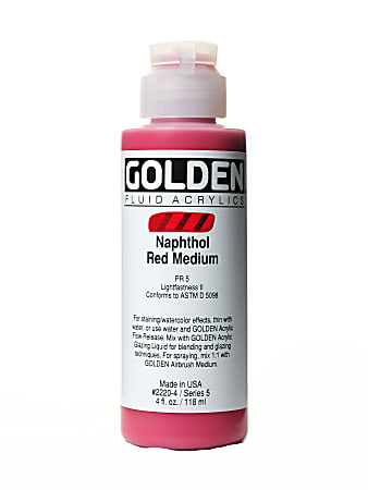 Golden Fluid Acrylic Paint, 4 Oz, Naphthol Red Medium