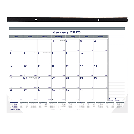 2025 Blueline Net Zero Carbon Monthly Desk Pad Calendar, 22" x 17", 50% Recycled, Blue/White, January to December, C177847