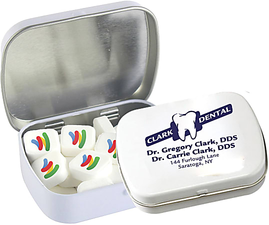 Custom Personalized Domed Tin With Imprinted Mints