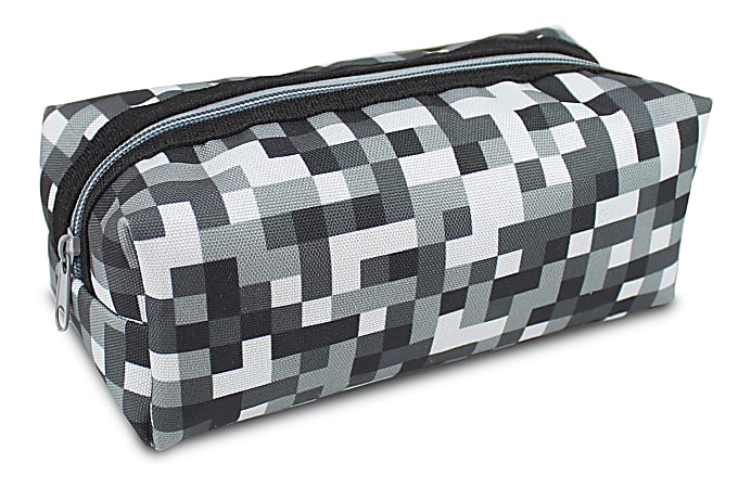 Office Depot® Brand Pencil Pouch, 3-1/5" x 8-1/4", Black/White Pixels