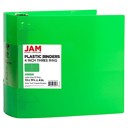 JAM PAPER 3 Ring Plastic Binder, 4 inch, Green, Sold Individually