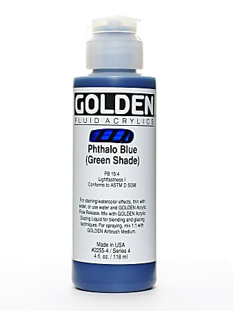 Golden Fluid Acrylic Paint, 4 Oz, Phthalo Blue/Green Shade