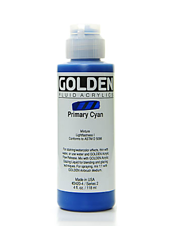 Golden Fluid Acrylic Paint, 4 Oz, Primary Cyan
