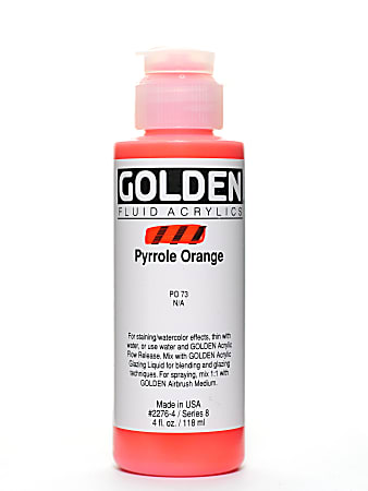 Golden Fluid Acrylic Paint, 4 Oz, Pyrrole Orange