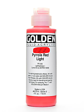 Golden Fluid Acrylic Paint, 4 Oz, Pyrrole Red Light