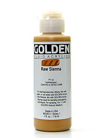 Golden Fluid Acrylic Paint, 4 Oz, Raw Sienna