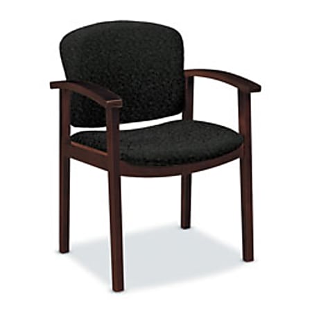 HON® Invitation® 2111 Single-Rail Arm Guest Chair, 33"H x 23 1/2"W x 22"D, Raven Fabric, Mahogany Frame