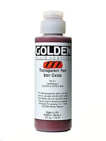 Golden Fluid Acrylic Paint, 4 Oz, Transparent Red Iron Oxide