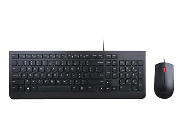 Lenovo Lenovo Essential Wired Combo Keyboard and Mouse (French Canadian 058) - USB Type A Membrane Cable Keyboard - 3 Key - French (Canada) - Black - USB Type A Cable Mouse - Optical - 1600 dpi - Scroll Wheel - Black - Symmetrical