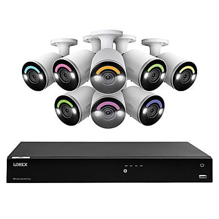 Lorex Fusion 4K 8.0-Megapixel 16-Camera-Capable 4TB NVR System With 8 IP Smart-Deterrence Bullet Cameras, White