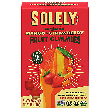 Solely Organic Mango & Strawberry Gummies, 3.5 Oz, Total Qty 8