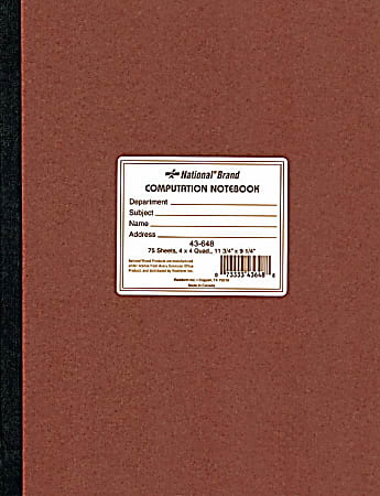 75 Sheets 11.75 x 9.25 Inches 43648 4 X 4 Quad Green Paper Brown - 1 National Brand Computation Notebook 