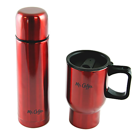 Mr. Coffee Javelin 2 Piece Double Wall Thermos And Travel Mug Gift Set Red  - Office Depot