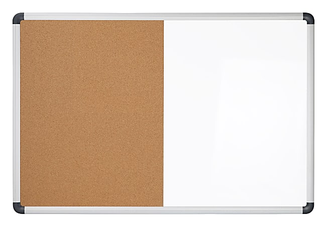 Realspace™ Magnetic Dry-Erase Whiteboard/Cork Bulletin Board, 24" x 36", Silver Aluminum Frame