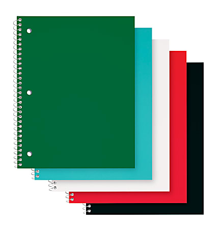 Office Depot® Brand Poly Cover Wirebound Notebooks, 8" x 10-1/2", 1 Subject, College Ruled, 70 Sheets, Assorted Colors, Pack of 12 Notebooks
