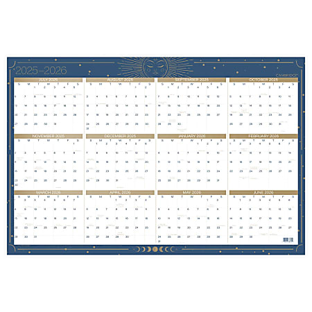 Cambridge® Solstice 2025-2026 Erasable Wall Calendar, Reversible Academic Year/Regular Year, Extra Large, 24" x 36"