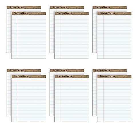 TOPS™ Second Nature® 100% Recycled Writing Pads, 8 1/2" x 11 3/4", Legal Ruled, 50 Sheets, White, Pack Of 12 Pads