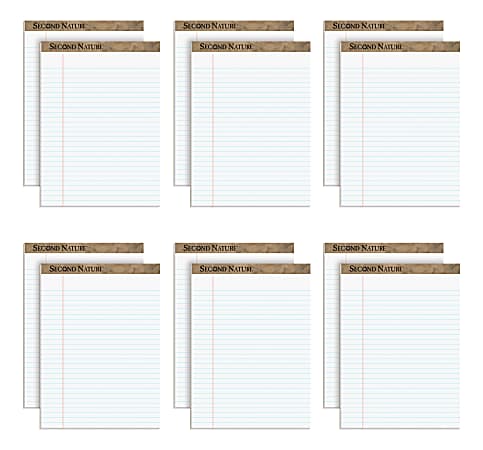 TOPS™ Second Nature® 100% Recycled Writing Pads, 8 1/2" x 11 3/4", Legal Ruled, 50 Sheets, White, Pack Of 12 Pads