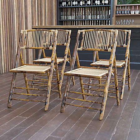 Flash Furniture American Champion Bamboo Folding Chairs, Set Of 4 Folding Chairs