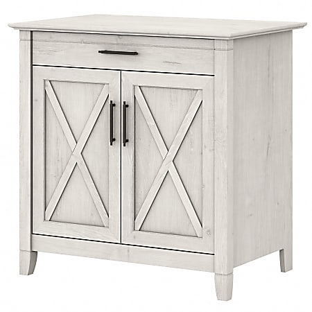 Bush Furniture Key West 30"W Secretary Desk With Keyboard Tray And Storage Cabinet, Linen White Oak, Standard Delivery