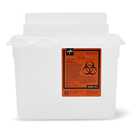 Medline Biohazard Sharps Plastic Patient Room Disposal Containers, 5.4 Qt, Clear, Pack Of 20 Containers