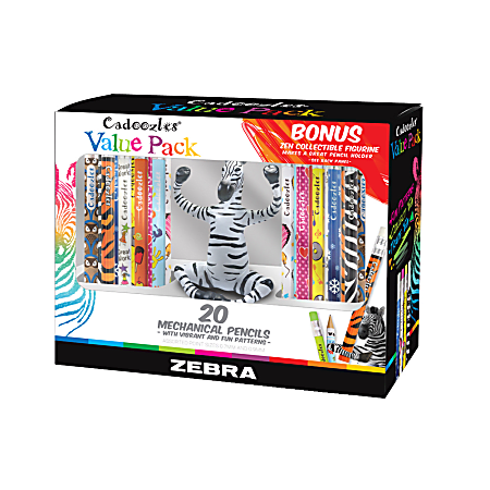 Zebra® Cadoozles Mechanical Pencils With ZEN Box, 0.7 mm, Assorted Barrel Colors, Pack Of 20