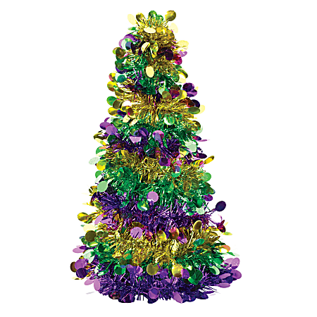 Amscan Mardi Gras Tinsel Trees, 10", Multicolor, Pack Of 6 Trees