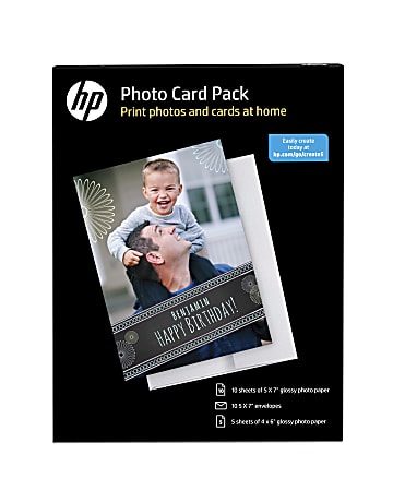 HP Photo Card Pack With Envelopes, 5" x 7", 10.5 Mil, Pack Of 25 Pieces
