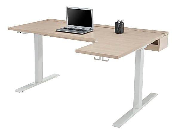 Height Adjustable Electric Standing Desk with Whole Board, Modern, White