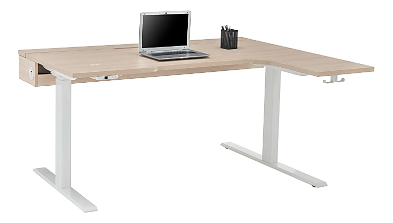 Realspace Koru Electric 59 W L Shaped Height Adjustable Standing Desk with  Integrated Power Charging Natural Oak - Office Depot