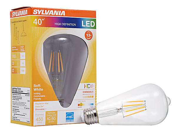 Sylvania LEDvance ST19 Dimmable 450 Lumens LED Light Bulbs, 5 Watt, 2700 Kelvin/Soft White, Case Of 6 Bulbs