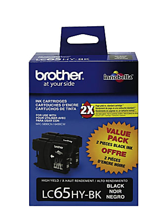 Brother® LC65 Black High-Yield Ink Cartridges, Pack Of 2, LC65HY-BK