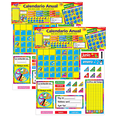 TREND Year Calendario Anual (Spanish) Bulletin Board Sets, 17-1/2" x 23-1/4", Assorted Colors, Pack Of 2 Sets