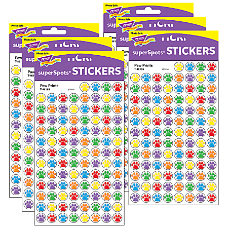 Trend SuperSpots Stickers, Paw Prints, 800 Stickers Per Pack, Set Of 6 Packs